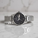 Titan Lagan Women's Watch Analog Black Dial with Silver Stainless Steel Band, 2656SM03